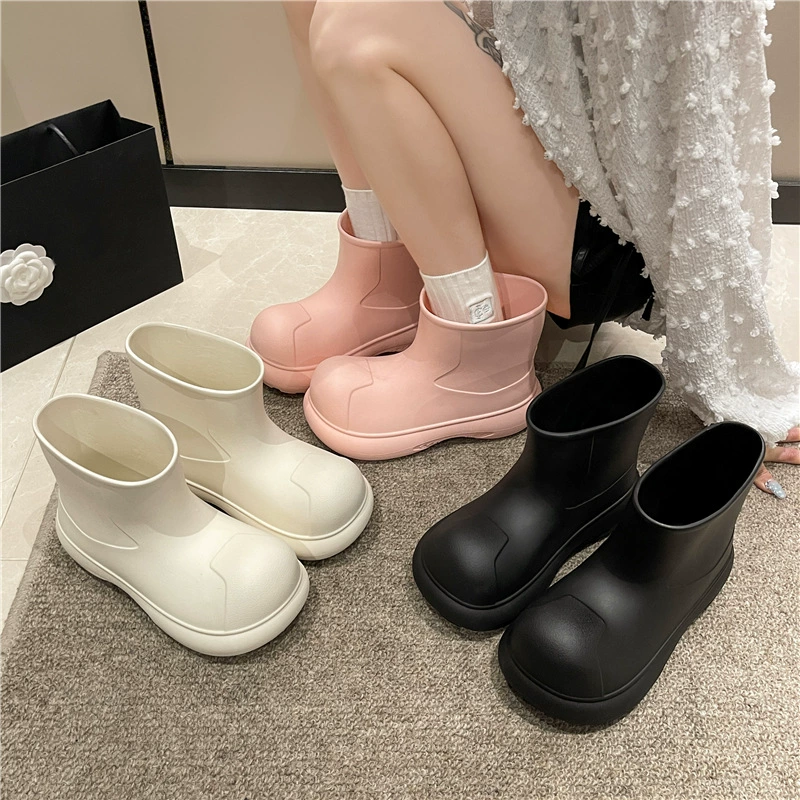 2024 интернет-красный мода минималистский дикий сапоги дождя женский средний цилиндр милый открытый толстый дно eva водонепроницаемые сапоги дождя оптом