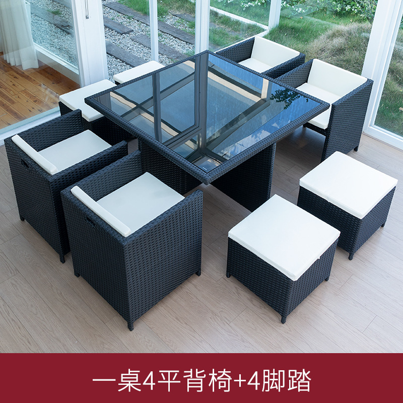 Al Aire Libre mesa y silla patio ocio ratán mesa y silla combinación terraza jardín al aire libre Mesa de té Muebles silla impermeable Protección solar