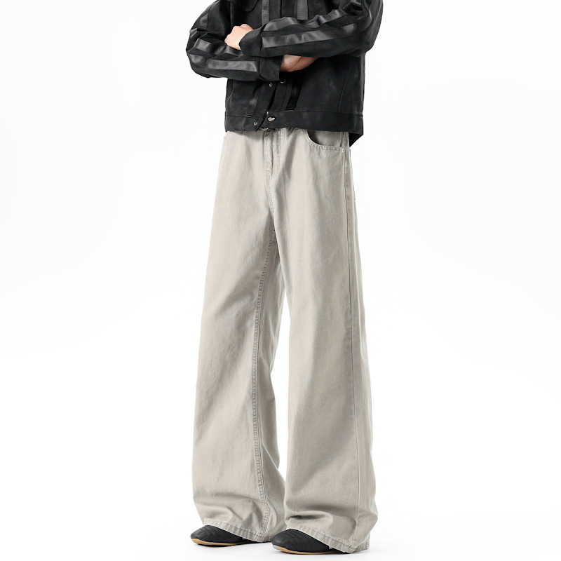 Cross-border wholesale American retro washed pleated workwear casual pants for men and women, loose straight cut, simple design Cross-border wholesale American retro washed pleated workwear casual pants for men and women, loose straight cut, simple design