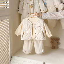 儿童套装秋冬韩系女宝宝时髦洋气三件套针织衫马甲裤子婴幼童套装