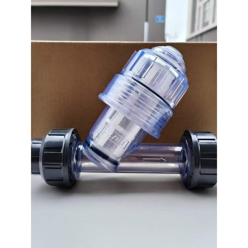 UPVC管道式30/60/90目滤网直插胶粘水处理配件 塑料y型过滤器