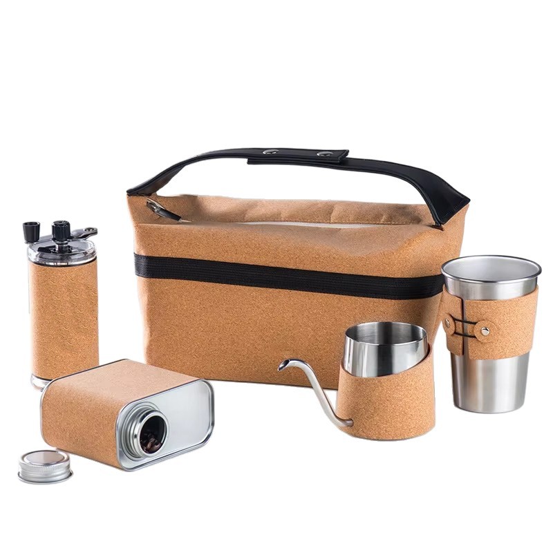 Conjunto de café de lavado a mano portátil agitado molinillo de frijoles caja de regalo utensilios de café de usuario doméstico bolsa de corcho de molas de café