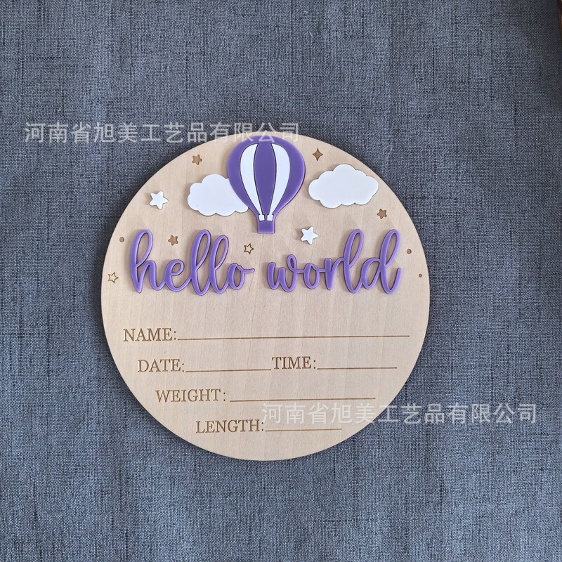 跨境新生儿你好世界 hello world木制里程碑月份拍照纪念道具摄影|undefined