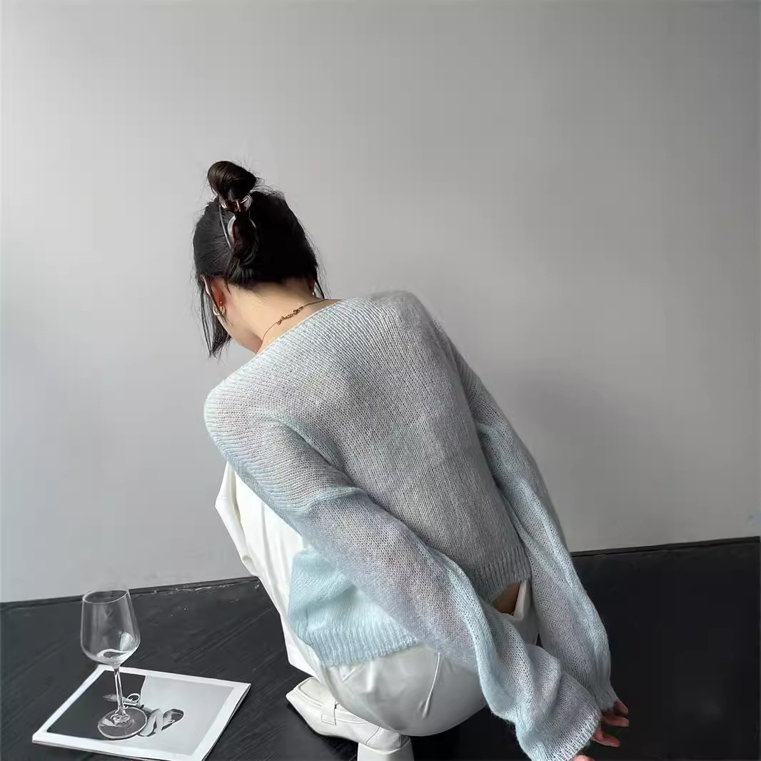 [Real Shot] alta proporción suave mohair suéter de punto primavera y otoño nueva blusa suelta delgada corto superior image 4