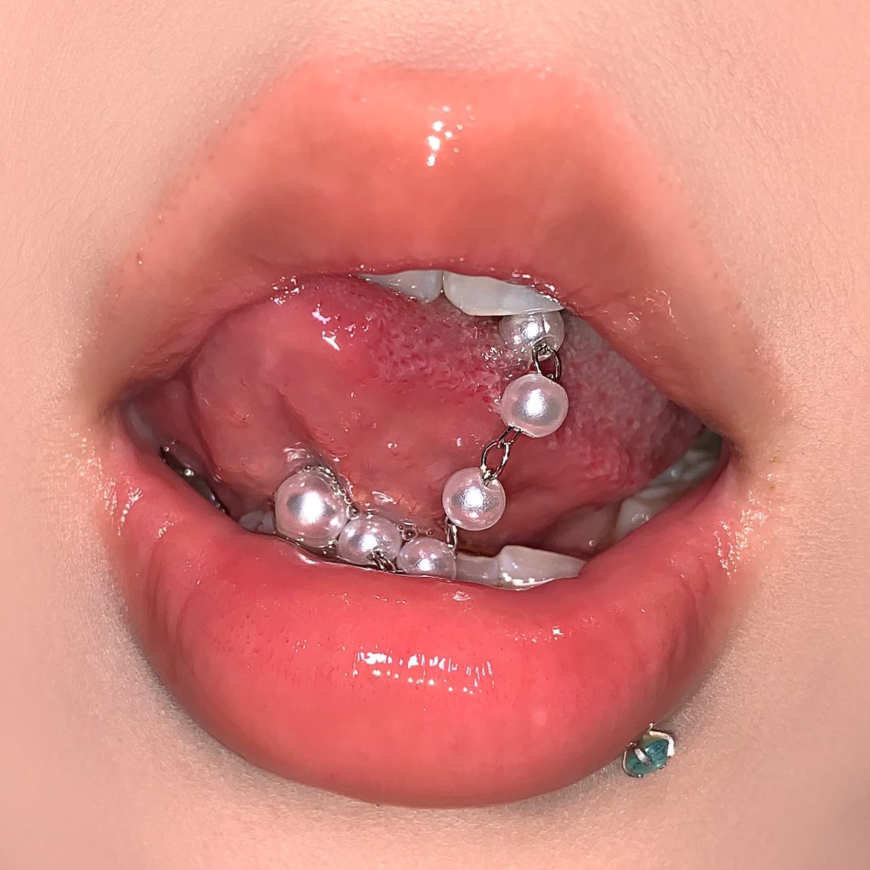Labret stud lip piercing jewelry styling detail