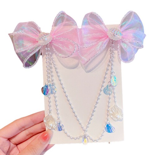 Mermaid hairpin children's princess tiara bow new high forehead chain children's hairpin forehead chain hair accessories