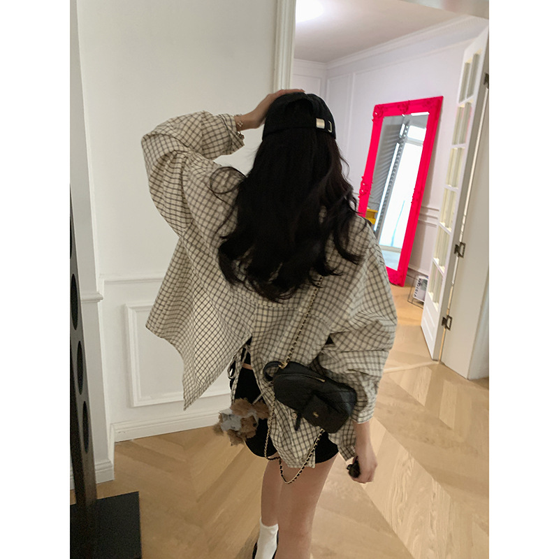 Baishiwang Rear Split Strap Design Contrast Color Plaid Shirt Jacket Loose Slimming Long Sleeve Shirt Women's Spring and Autumn Baishiwang Rear Split Strap Design Contrast Color Plaid Shirt Jacket Loose Slimming Long Sleeve Shirt Women's Spring and Autumn