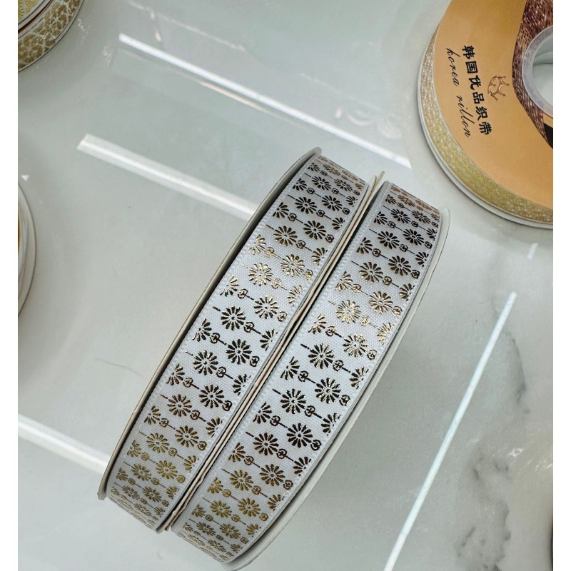 Bar brazo DIY cinta termoestable estampado poliéster cinta de regalo caja de regalo decoración 1.5cm de ancho estampado blanco