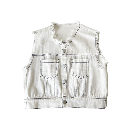 Children's vest 2024 spring new boy's plain stitch edge vest for middle children versatile solid color baby vest