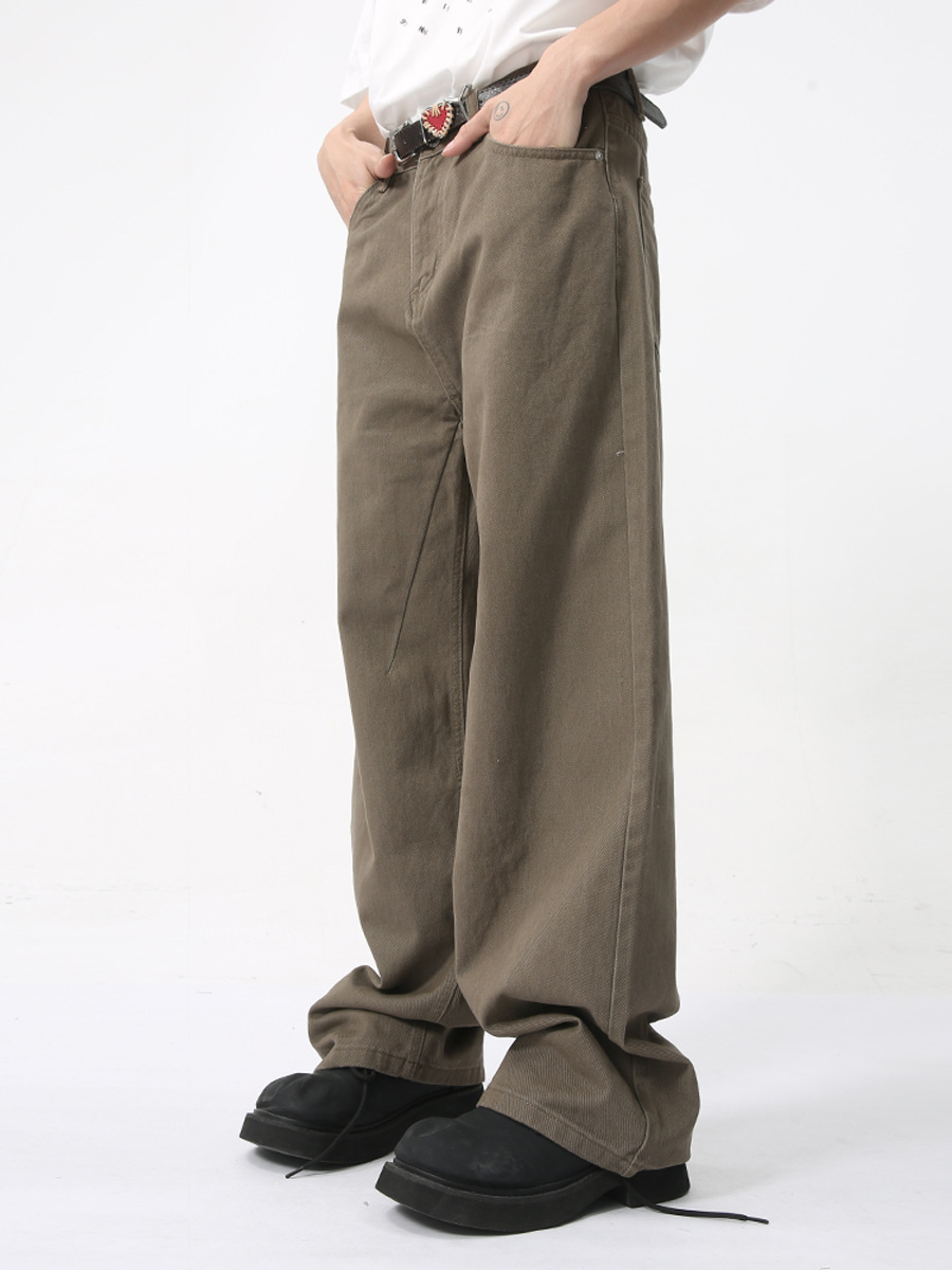 Ropa para hombre MTLCLOTHES | Vaqueros de estilo clásico americano, sencillos, de corte limpio, de alta gama, con caída elegante, color café oscuro, a la moda.