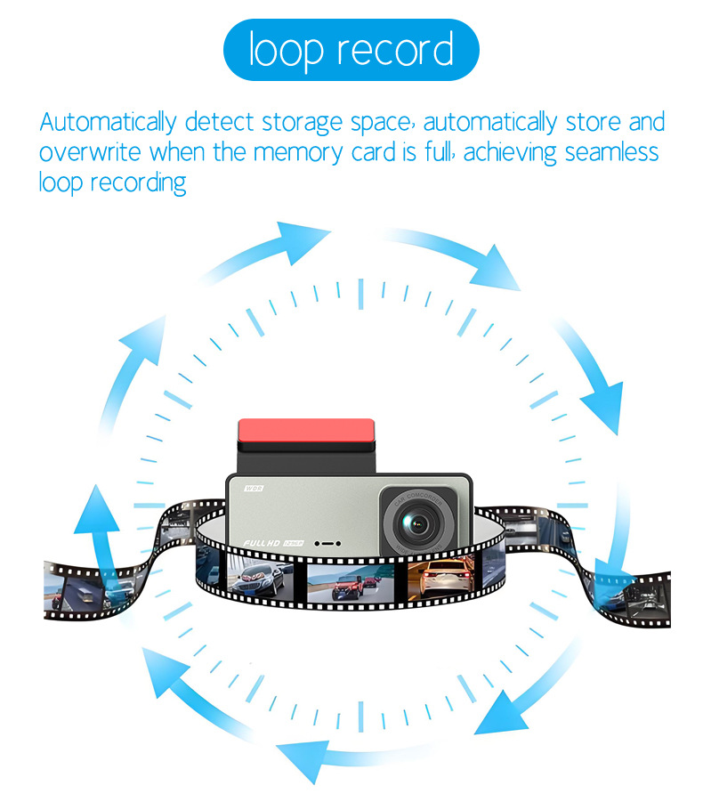 Cross-border driving recorder HD 1080P car front car rear 2 inch three-lens car camera A7WiFi
