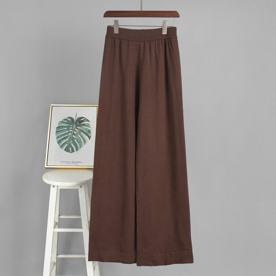 Bộ áo cardigan dệt kim khóa kéo phối quần dài ống rộng nữ — màu bột yến mạch, màu nâu, màu xám, trắng chi tiết 11