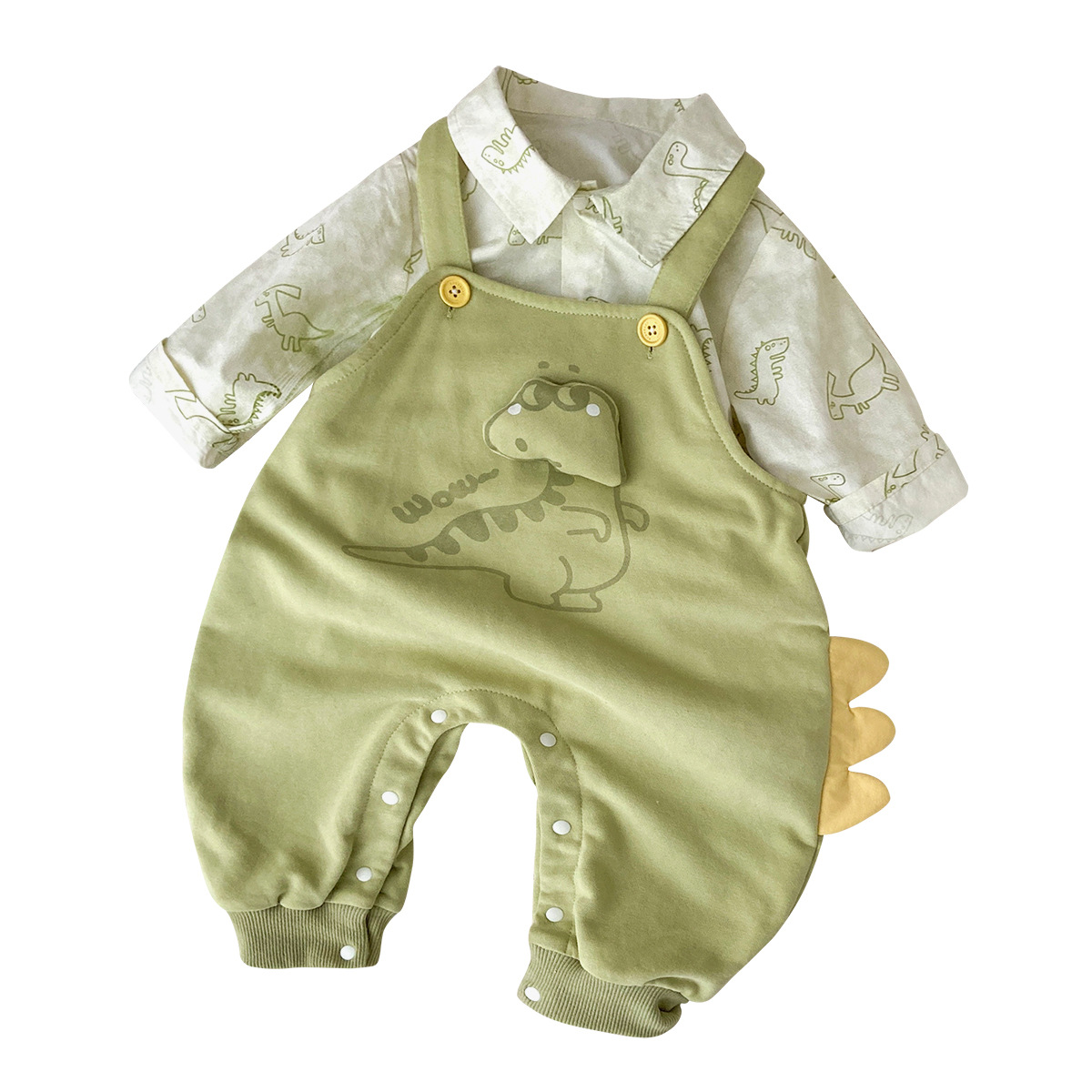 2025 primavera 0-3 años ropa para niños ropa de primavera coreana dibujos animados dinosaurio traje de dos piezas para bebé tipo A