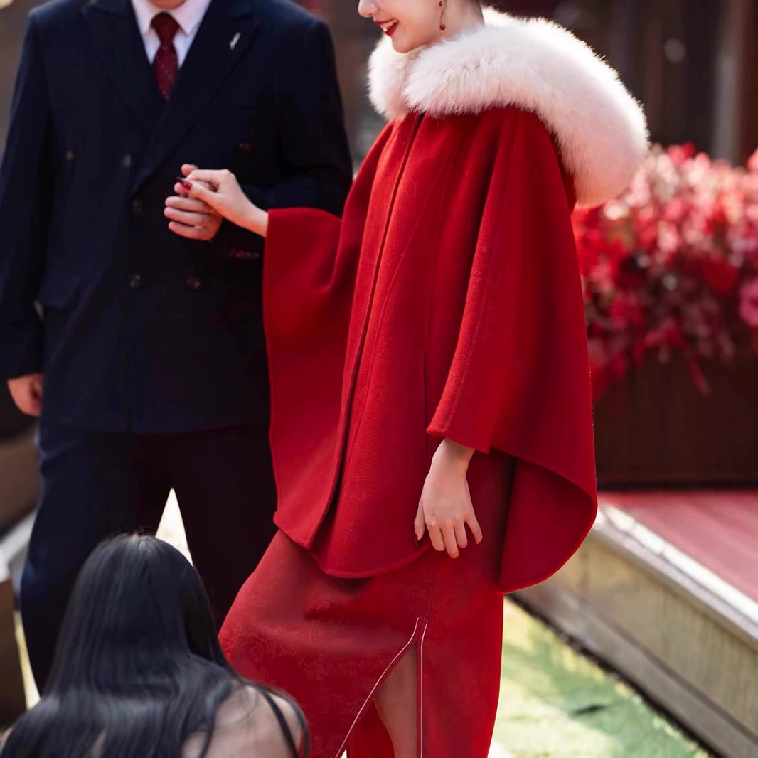 [Ласковая] Красное шерстяное пальто маленькая девочка 2024 новый плащ короткая шерстяная куртка свадебный заказ