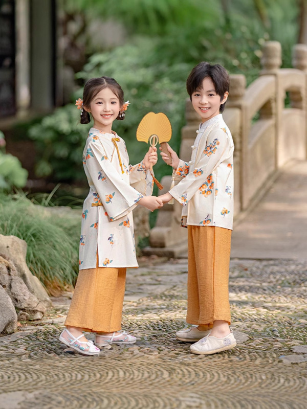 儿童汉服套装唐装中式国风男女童赏月柿柿如意中秋表演古装演出服|undefined