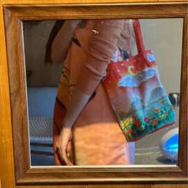 长款水桶包油画立体花卉高级单肩水桶包女生百搭小众大容量通勤包