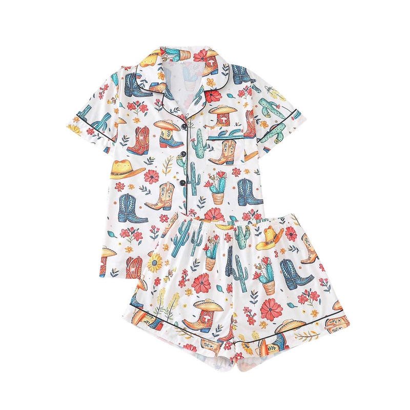 2025 Cross-Border Export Amazon Summer Women's New Trendy Fashion Hawaiian Printed Short-Sleeved Shirt Suit