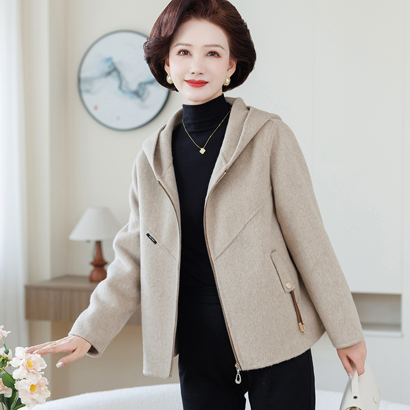 秋冬新品毛呢连帽时尚开衫百搭休闲外套女舒适保暖柔软夹克羊毛呢，女装毛呢外套，妃慕昵服饰