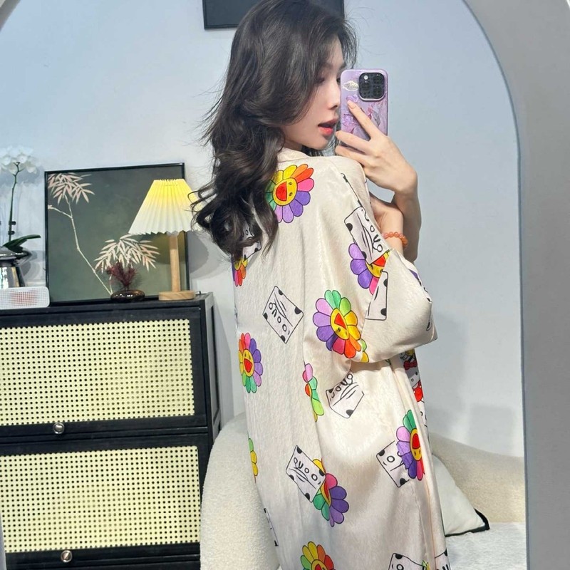 时尚大码卡通睡裙女冰雪丝睡衣夏季新款高级感中长款家居服可外穿|undefined