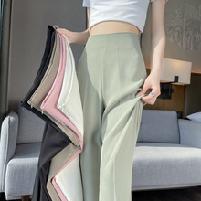 韩国雪纺西装裤女夏季薄款小个子冰丝阔腿裤侧拉链高腰垂感微喇裤