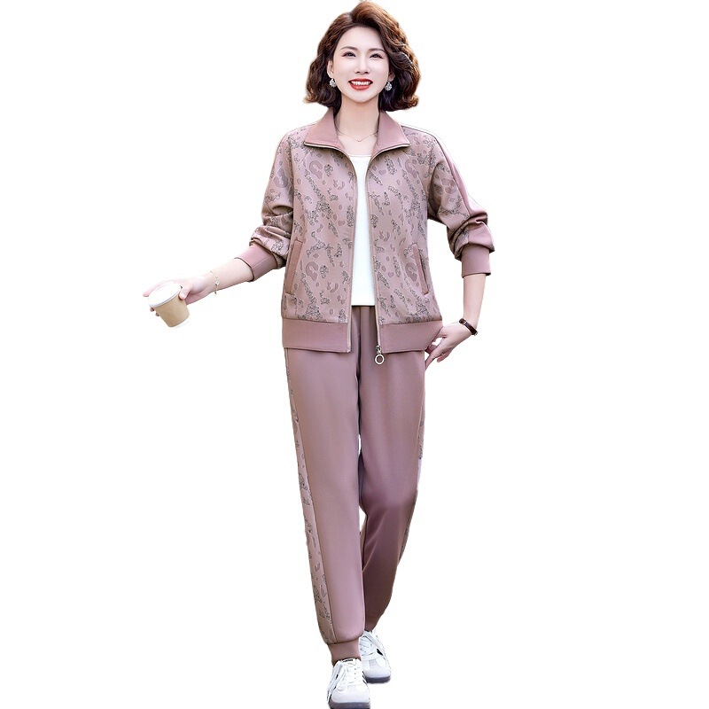 中老年春秋休闲大码套装妈妈洋气休闲健身外套中年女装秋装运动服|undefined