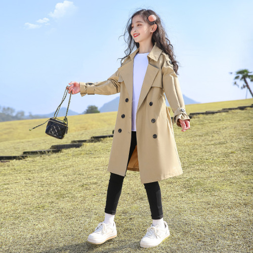 Girls' coat  spring fashion new style Korean-style trendy mid-to-long length trench coat for older children