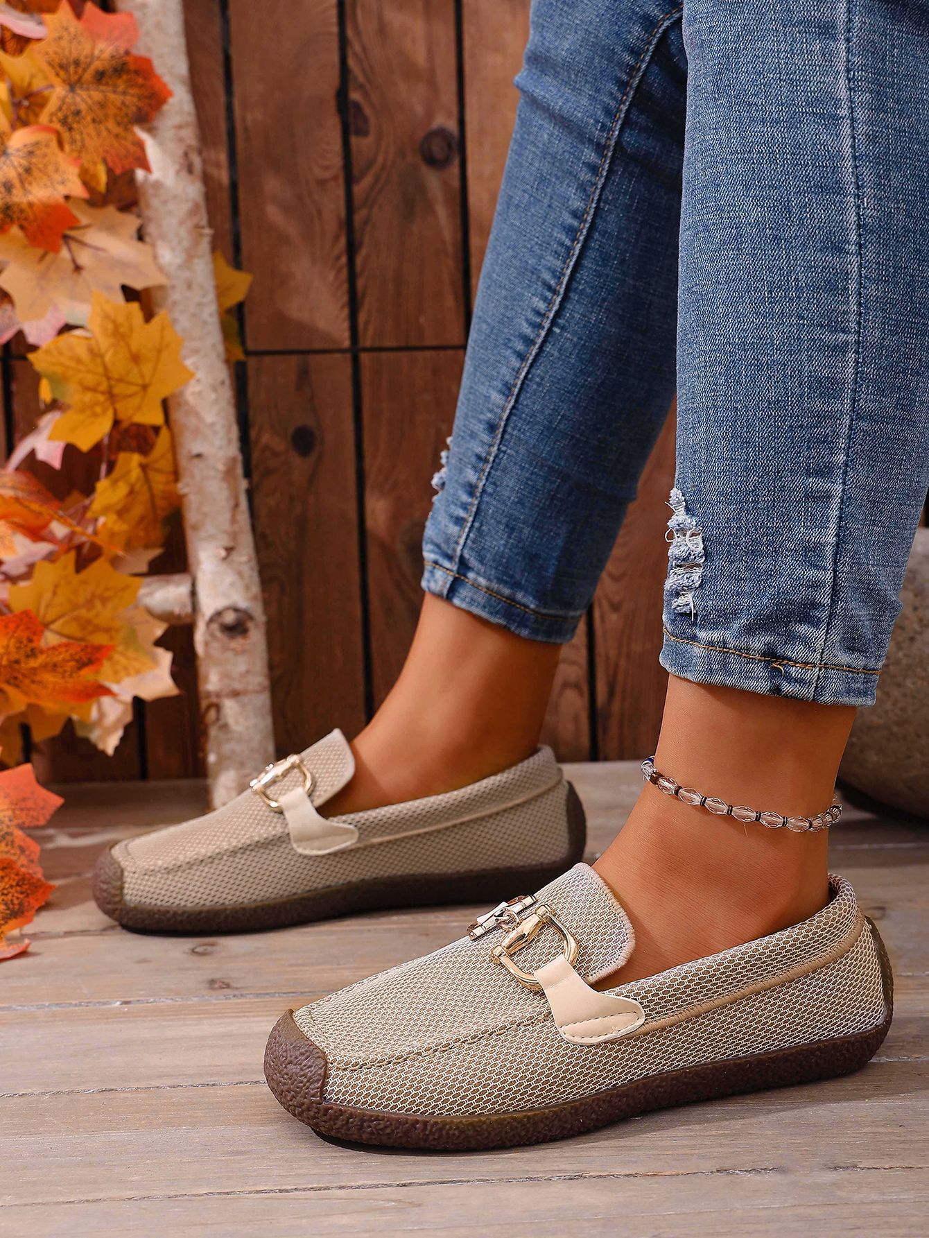 Comfortable Metal Chain Slip-On Casual Loafers Women's Flat Cross-Border Easy Wear Spring New Style_vogvips.com