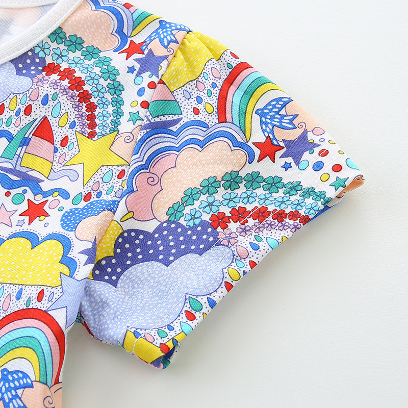 Vestidos de niña estilo europeo y americano, vestidos de princesa con estampado de dibujos animados de moda de verano, vestidos de algodón tejido para niñas pequeñas