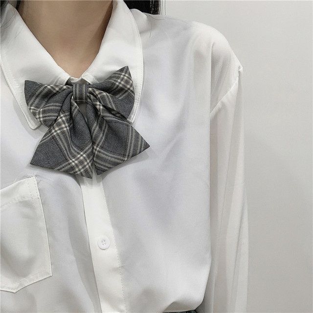 Camicia JK scozzese grigia senza cravatta per donna, stile college, versatile, casual, versione coreana, con papillon Changzhen_voghion.com