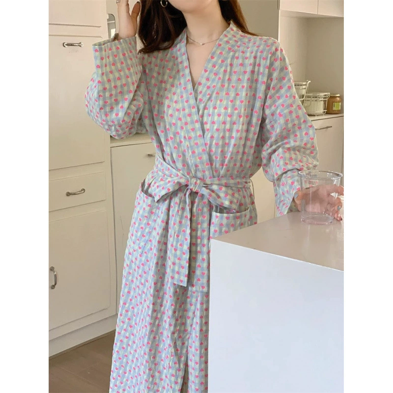 黁白 Japanese pijama, autumn cute bathrobe, long brand long-sleeve, loose fit