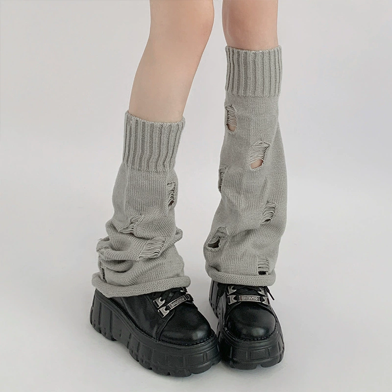 Новый 2024 трикотажные носки женские осенние носки нищие свернутые рога ножные чехлы с дырками серые нагрудные носки