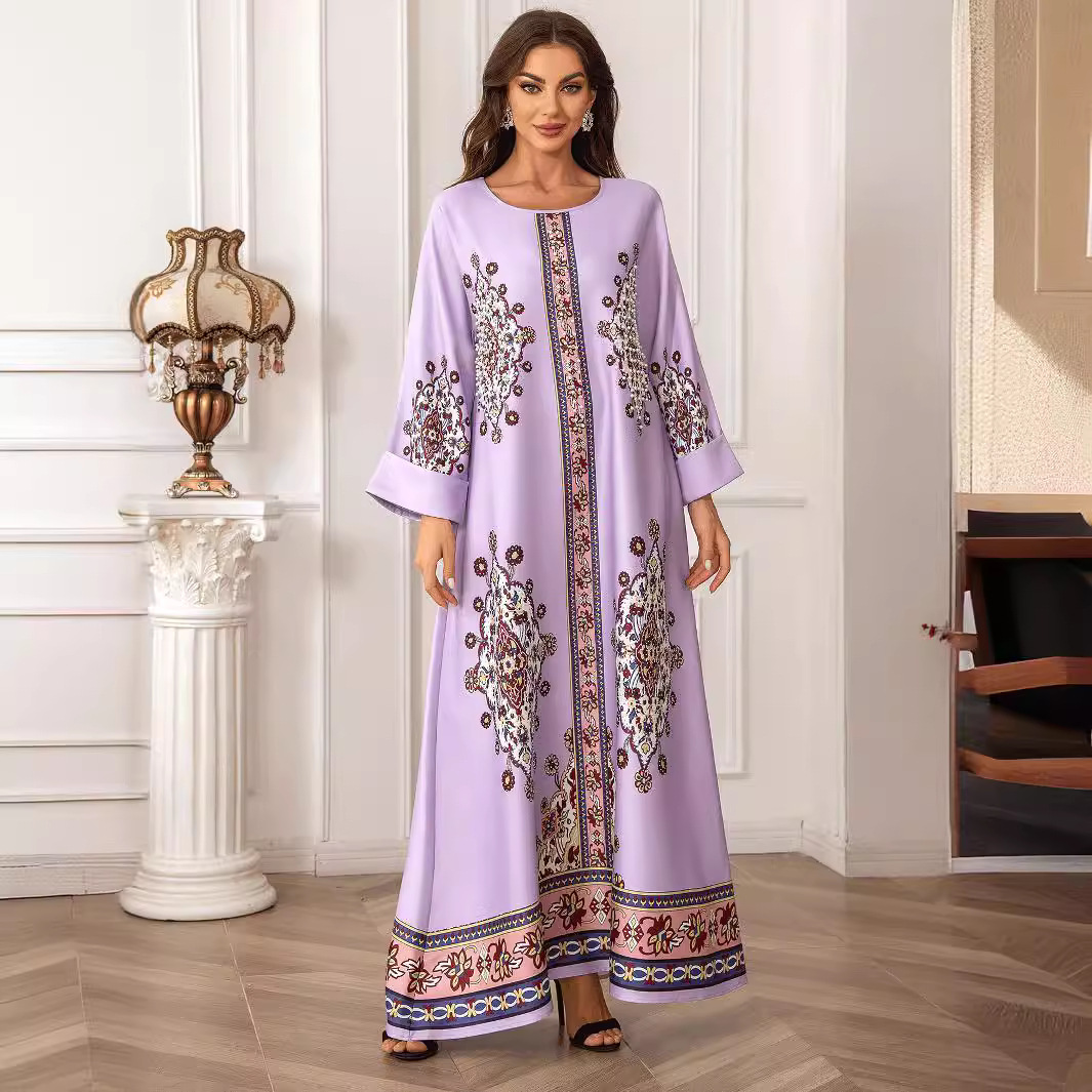 ZD033 Cross-border E-commerce Amazon Shopee Women's Long Robe Dress Abaia Violet
