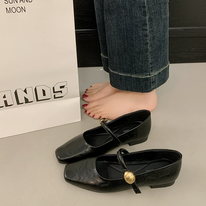软羊皮~黑色单鞋女2025新款夏季低跟平底小皮鞋法式玛丽珍女鞋子|undefined
