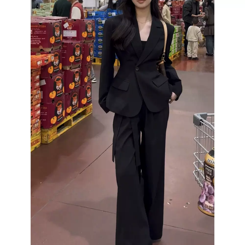 高级感西装套装女春秋新款气质通勤设计感收腰西装阔腿裤两件套潮