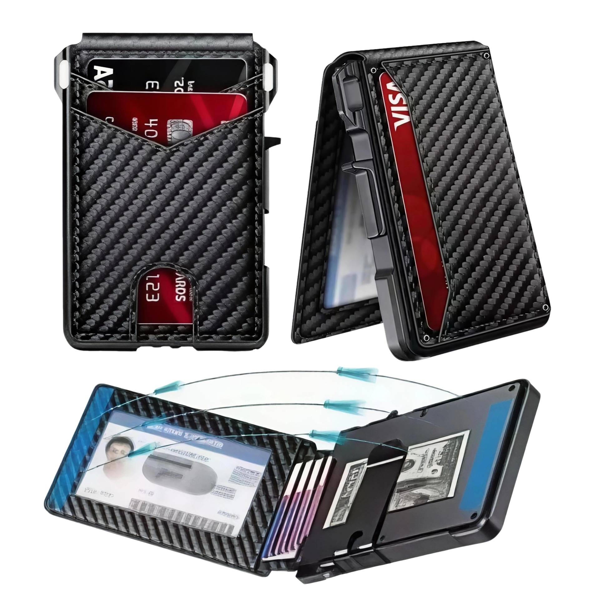 Cross-border best-selling metal card holder with automatic card ejector, aluminum alloy card case with PU leather surface, can hold a locator, card holder with wrist strap