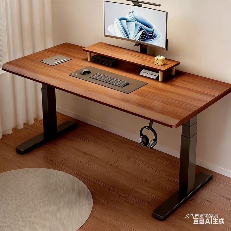 Electric Adjustable Computer Desk, Home Study Desk, Solid Wood Workbench, Commercial Ergonomic Sit-Stand Desk