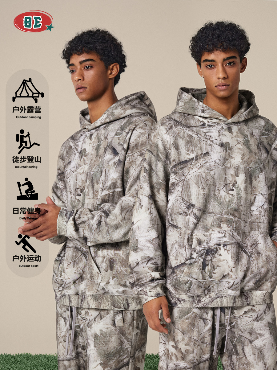 Ropa para Hombre BE | Sudadera con Capucha de Camuflaje con Transferencia de Calor, Estilo Americano Otoño 2025, Marca de Moda Y2K, Estilo Urbano, para Hombre image 5