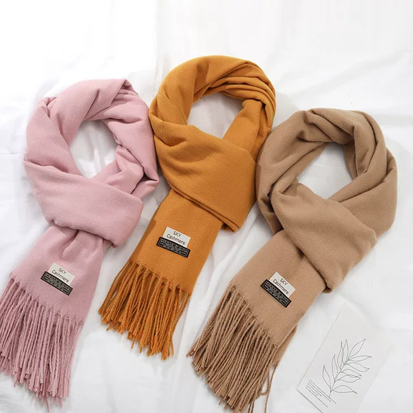 Korean autumn and winter tassel imitation cashmere scarf long ladies thick warm solid color all-match shawl wholesale