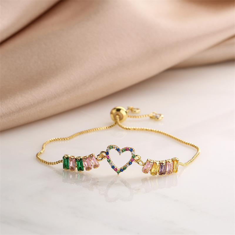 Cute Sweet Heart Shape Copper Plating Inlay Zircon Bracelets display picture 5