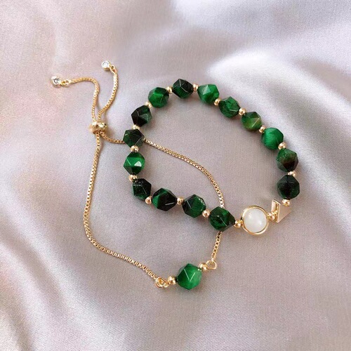 Korean style cool wind bracelet women's faceted tiger eye stone string transfer geometric simple personality women's natural crystal 