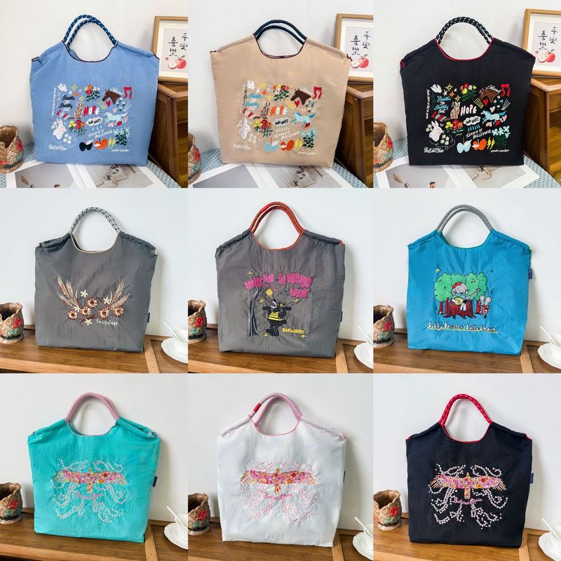 新しい日系ボールチェーン刺繍百合レジ袋小衆万針刺繍ナイロンハンドバッグ環境保護袋|undefined