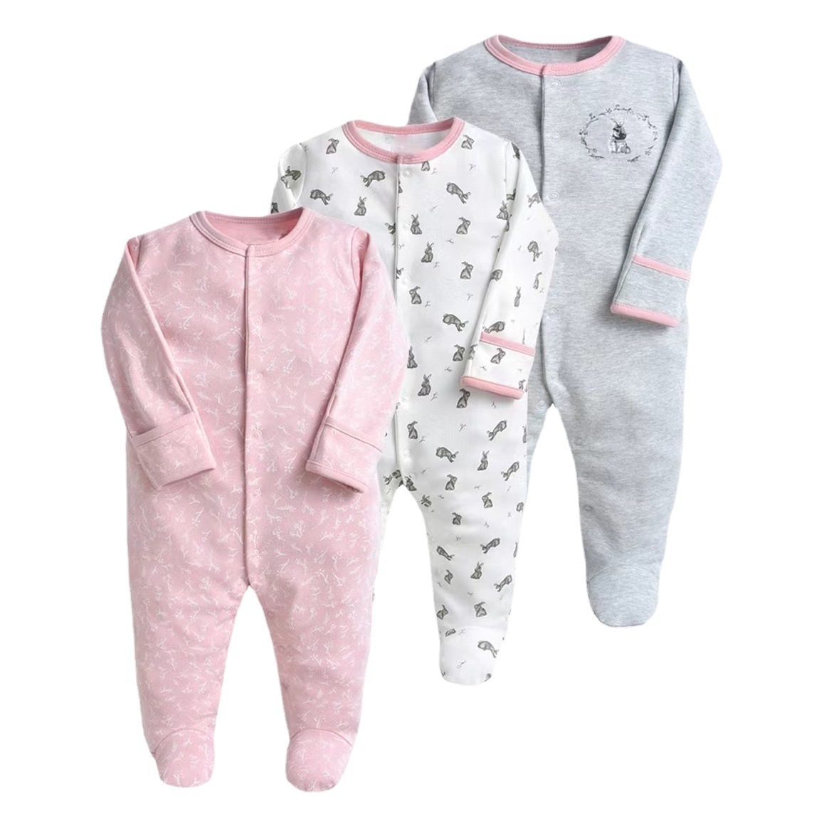 Spring and autumn foreign trade children's clothing infant jumpsuit long sleeve foot bag climbing clothing baby gift box three-piece cross-border wholesale