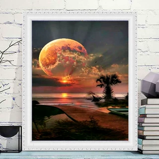 新款5D钻石画 满钻夕阳日落风景植物系列diy钻石绣装饰画外贸款批