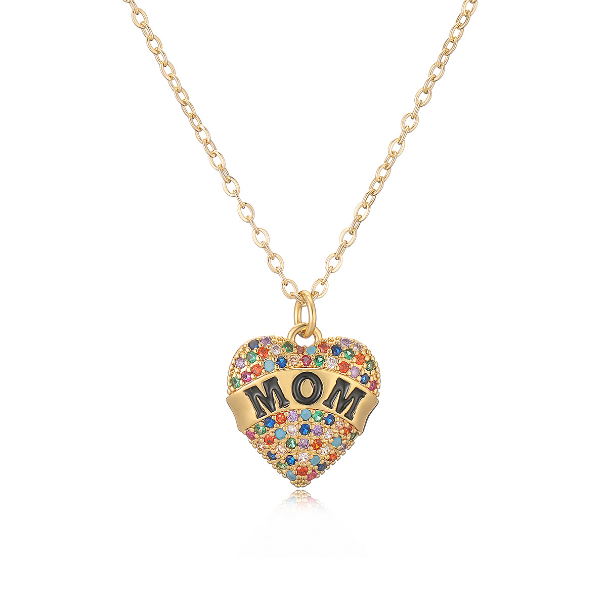 Mother'S Day Festival Letter, Heart Shape Pattern Women's Gender Copper 18K Gold Plated MAMA Letter Heart Shape Inlay Zircon Pendant Necklace