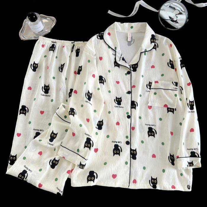Pijamas al por mayor transfronterizas, estudiantes de otoño, pantalones de manga larga de estilo dulce, algodón de nube, reducción de edad, traje de servicio a domicilio de estilo rojo de red