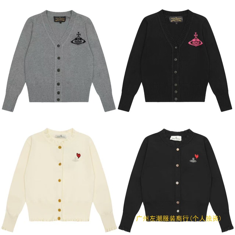 Vivienne Westwood Queen Mother Vivienne Saturn Embroidered Men's and Women's Wool Knitted Sweater Cardigan