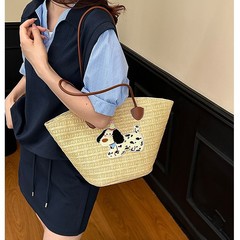 跨境编织单肩大容量包包女2025新款度假沙滩手提草编菜篮子托特包