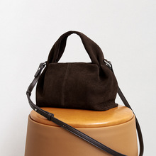 跨境秋冬新款磨砂牛皮手提包女士欧美复古高级感轻奢斜挎真皮包包