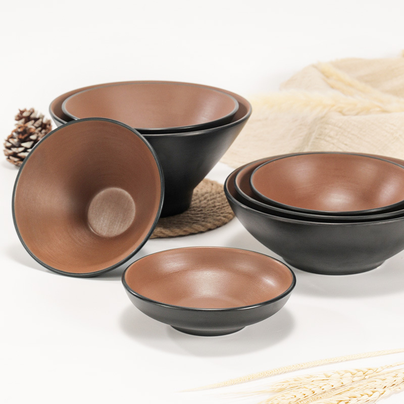 Japanese-style noodle bowl Bucket Bowl commercial imitation porcelain stoneware tableware restaurant melamine shallow mouth plastic soup bowl cover Rice Bowl commercial