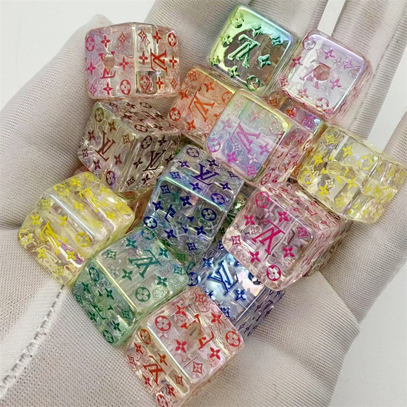 16mm亚克力透明印花大牌方块珠直孔串珠 diy手机绳钥匙扣饰品配件|undefined